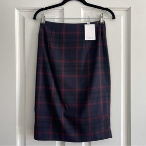 NWT Frnch Plaid Below Knee Pencil Skirt Exposed Zipper Blue Red Nordstrom Rack